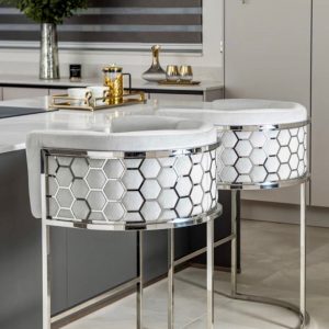 Scaun bar de lux Pedro din catifea picioare argintii/aurii
