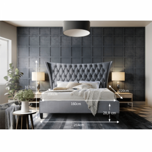 Pat matrimonial, material textil gri/wenge, 160×200, ALEXIA